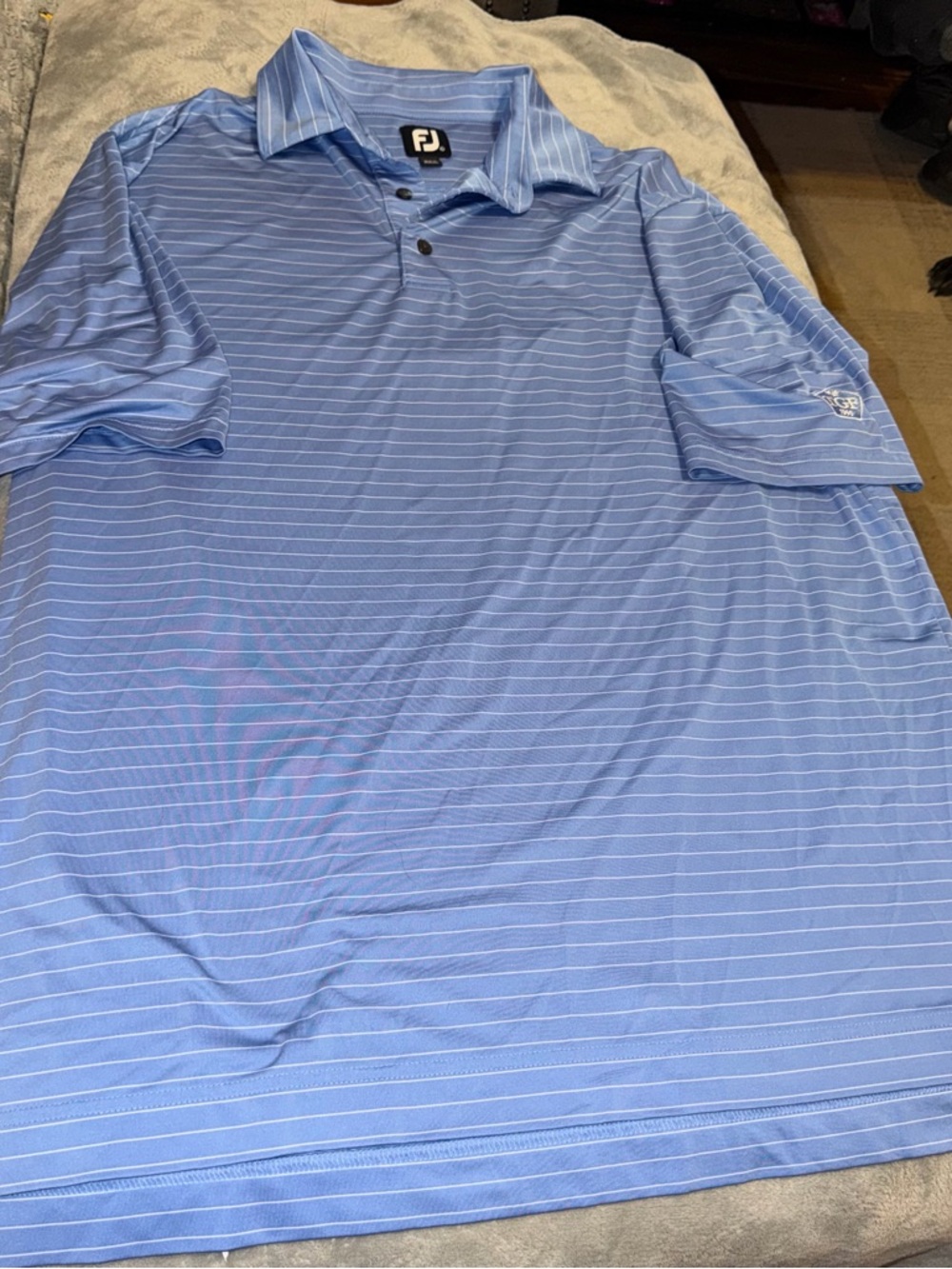 FootJoy FJ Golf Polo Shirt Mens XL Blue Striped Performance IGF 1990 Logo‎